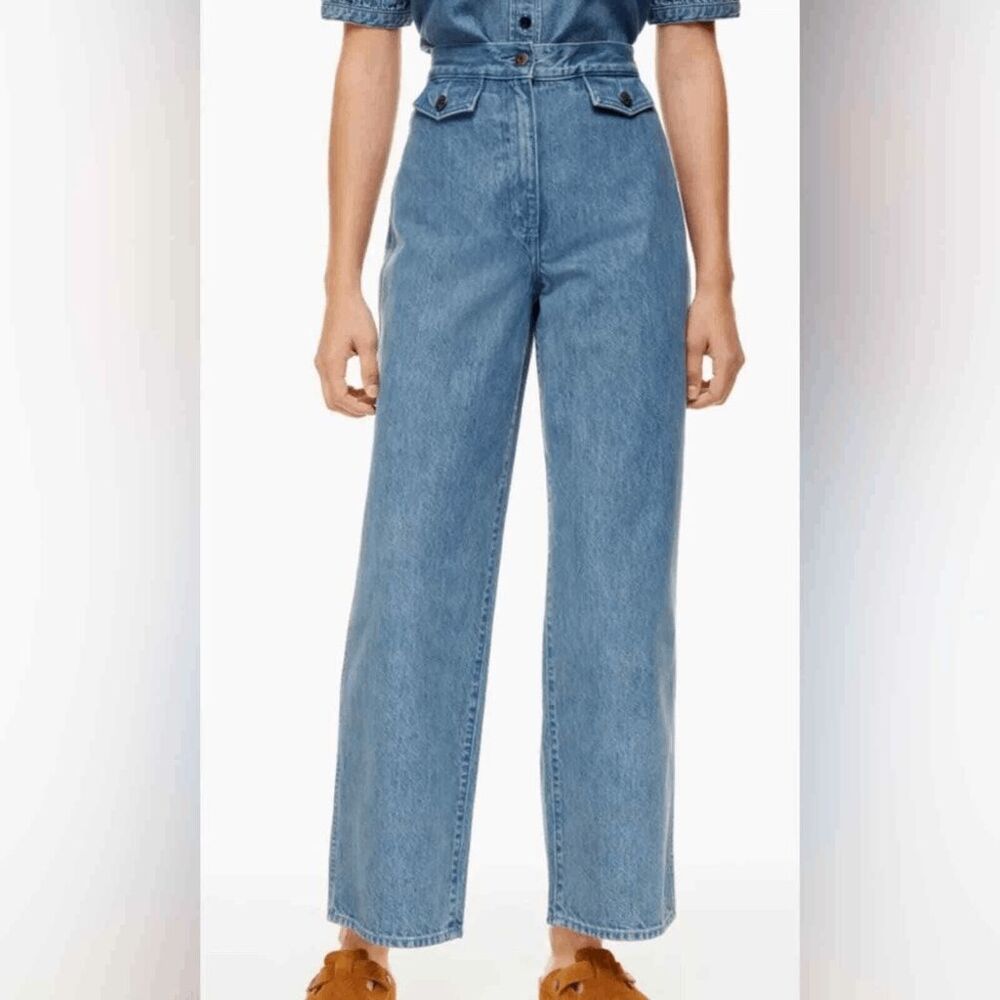 Aritzia Wilfred Free Ocean Blue Denim Range Wide Leg Jeans Women's Size 10
